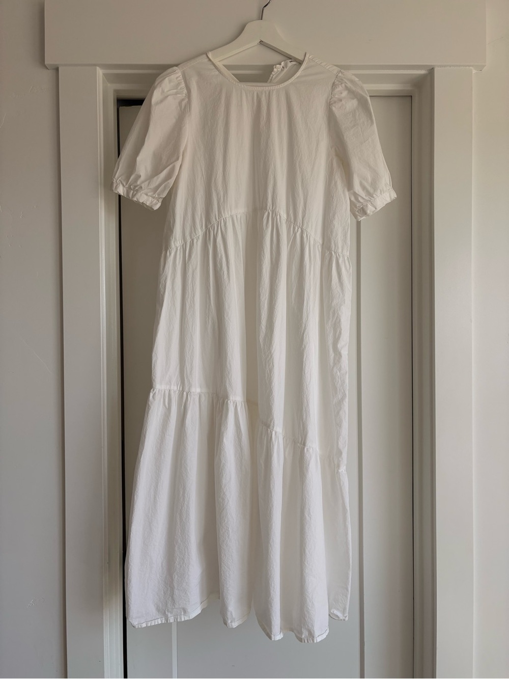 Mango White Puff-Sleeve Tiered Dress